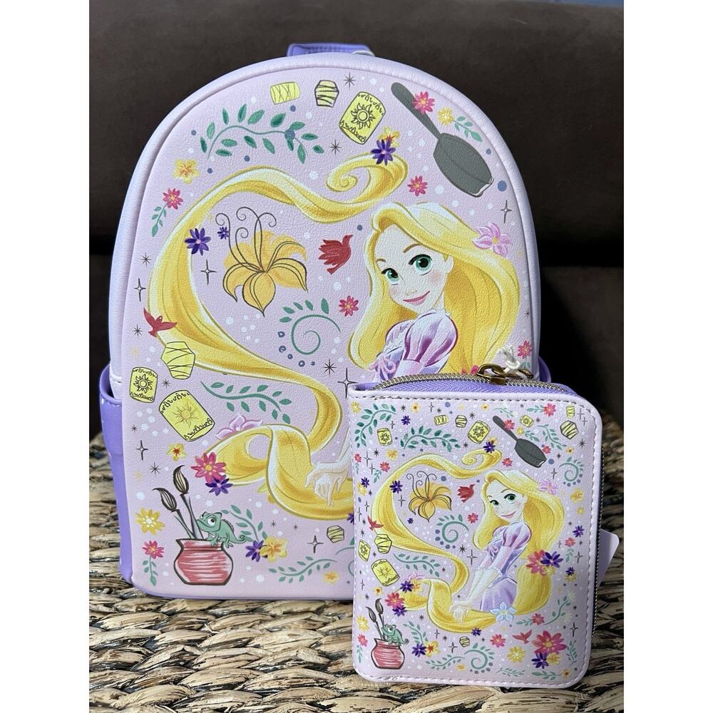 Loungefly Disney Tangled Rapunzel Art Doodles Mini Backpack & Wallet NWT